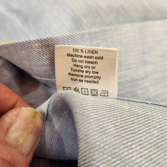 Teddy Stratford NY Shirt Mens Size 4 Large Blue 100% Linen Button Up/Zipper - Picture 6 of 11